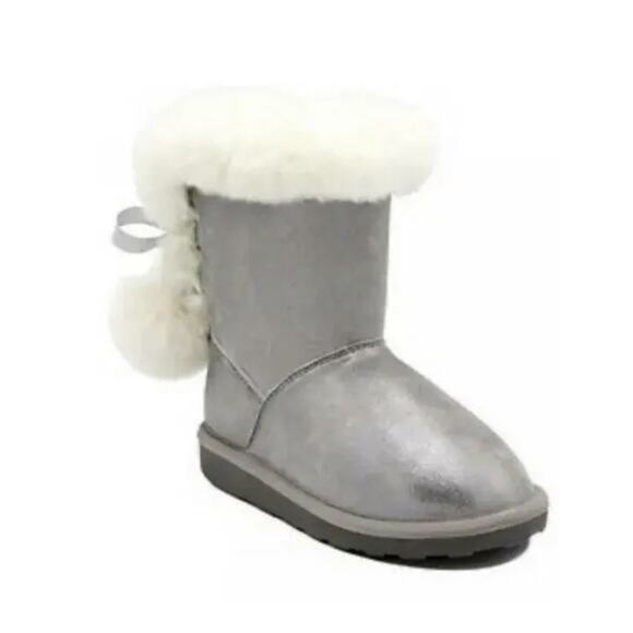 Rampage Kids Girls Bronze Metallic Faux Fur Trim Snow Boots Youth Size 4 - Picture 1 of 8